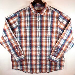 Tommy Bahama Orange and Blue Casual Button Down Shirt